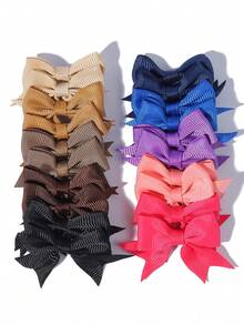 20pcs Rainbow Multicolor Ribbed Bow Hair Clips Set, Daily Hair Styling Versatile All-Match Hair Clips, Fashion Accessories - Mixed color - View 2