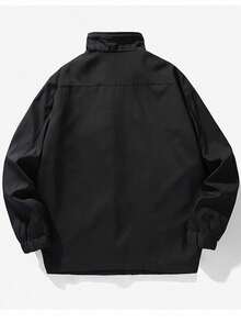 American Style Patchwork Stand Collar Loose Fit Sports Jacket For Men, Spring/Autumn Outdoor Loose Fit Windbreaker Casual Versatile Brand Top. Suitable For Hiking, Trekking, Gift Giving. - Black - View 4