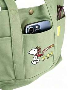 Snoopy 飛行員帆布托特包 大容量單肩手提包 休閒日常上學上班購物通勤包 - 多色 - 查看 3