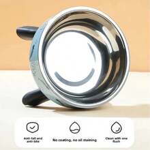 Tigela alta para gatos e cães em aço inoxidável com base antiderrapante, comedouro elevado que protege a coluna cervical do pet e evita derramamentos, design fofo azul com estampa de coelho, tamanho ideal 14,5cm para raças pequenas e médias. - 300ml - Visão 6