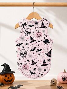 1pc Halloween Pink Magic Academy Pattern Pet Vest, Casual Fashion Breathable Physical Anti-Shedding Small Pet Vest Suitable For Cats And Dogs Indoor And Outdoor - Baby Pink - View 1