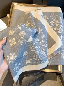 1pc Floral Tree Pattern Scarf For Women, Winter Warm Versatile Shawl, Dual-Use Air-Conditioned Room Office Cape, Long Thick Neck Warmer - Grey - View 3