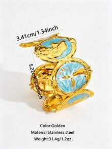 2/1pc Vacation Style Stainless Steel Bracelet/Necklace Set With Marine Life Decor, Suitable For Daily Commute Or Beach Vacation Wear For Women - Yellow Gold - View 10