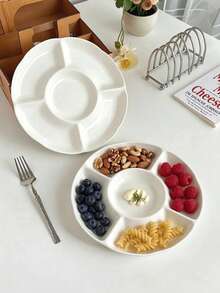 1 pieza Plato de cerámica con encaje vintage europeo de 5 compartimentos, bandeja para aperitivos con cuenco central para salsas, bandeja dividida para servir aperitivos, frutos secos y frutas para uso doméstico - Blanco - Ver 5