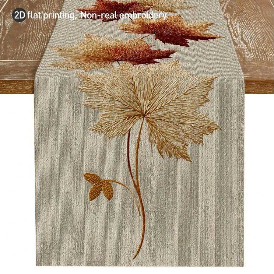 1件裝秋季楓葉印花家居裝飾桌旗,聚酯纖維耐磨挺身布料,奢華復古桌面裝飾布,餐桌派對氛圍裝飾桌巾 - 彩色 - 查看 1