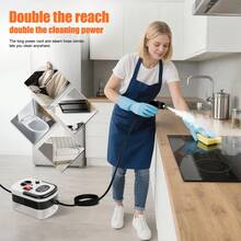 Limpiador a vapor portátil - Modelo compacto de alto rendimiento con cable de 2500 W, calentamiento en 15 segundos, depósito de agua de 1,2 L, mango ajustable de 3 velocidades, limpiador a vapor de alta presión para eliminar manchas y suciedad, vapor de alta presión - Blanco - Ver 9