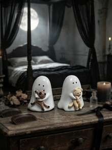 1pc Halloween Ghost Hugging Kitten Resin Figurine Set, Cute & Quirky Desktop Decor, Suitable For Home Office Bookshelf Display, Holiday Party Gift Ornament, Perfect For Spooky Season Collectors - New Arrival - Ghost - View 8