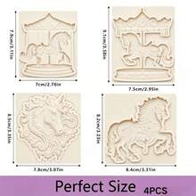 Carousel Silicone Mold 4Pcs Set, Horse Fondant Chocolate Cake Decor Tray, Resin Clay Plaster Handmade DIY - Beige - View 3