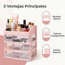 Organizador de Maquillaje FICZOY con 3 Cajones Transparentes, Almacenador de Cosméticos Multicompartimento para Tocador, 3 Colores Disponibles - Ver 11