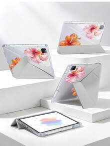 1件黃色背景山茶花平板保護殼，適用於iPad Mini6/7/Air/Air2/9.7/10.2/10.5/10.9(Air4-Air8)/Pro 11/10th Gen/A16/Pro 11 2024，雙面彩繪圖案平板殼，透明壓克力背殼，絲綢質感8折支架，自動休眠/喚醒，內置筆槽，產品不含筆，部分機型附相機框 - 彩色 - 查看 8