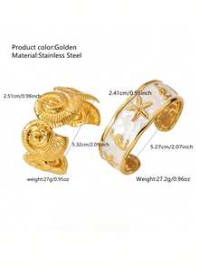 2pcs Beach Vacation Style Oil Drip Ocean Design Stainless Steel Women's Bracelets For Vacation Wear/Holiday Gift - Yellow Gold - View 9