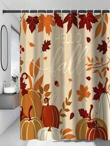 1/4pcs Autumn Harvest Maple Leaf & Pumpkin Shower Curtain Set, With 12 Hooks, Waterproof Polyester Bathroom Curtain, Privacy Screen, Thickened, Durable Quick-Dry, 180*180cm Size, Halloween Thanksgiving Autumn Harvest Bathroom Decor - A - View 15