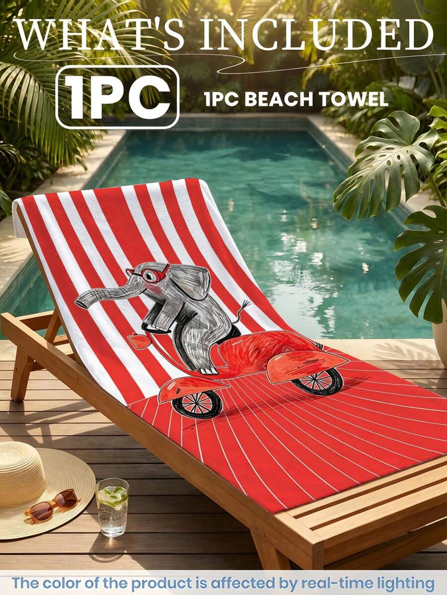1pc Fun Pattern Beach Towel, Striped Elephant Lightweight Bath Towel, Suitable For Beach Bathing, Pool Party, Personalized Beach Gift, Summer Beach Gathering, Creating Summer Atmosphere, Beach Art Decor, Vacation Gift, Travel, Camping, Backpacking And Holiday Use. - Multicolor - View 1