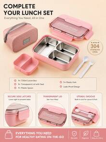 304 Antibacterial Stainless Steel Insulated Lunch Box, 720ml, Suitable For Students Back To School, Office Workers, Full-Time Drivers, Microwave , Dishwasher , Durable And Shock-Resistant. - Multicolor - View 9