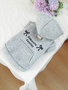 1PC Pet Clothes Autumn/Winter Small Dog Puppy Cat Cute Pet Simple Solid Color Casual Hooded Pocket Top Bow Sweatshirt - Gray - Grey - View 4