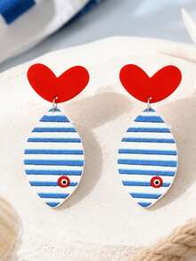 1 Pair Fashionable Personalized Fun Bar Heart Fish Dangle Earrings For Women, Suitable For Daily Wear, Vacation, Commute And Party - Blue and White - View 2