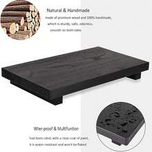 Wooden Bathroom Tray 9.1" X 3.5" X 1.6", Rustic Farmhouse Wood Pedestal Soap & Candle Holder, Handmade Natural Texture Display Shelf For Bathroom Vanity, Kitchen Countertop, Sink, Office Desk & Home Decor – Coffee/Black - A - View 5