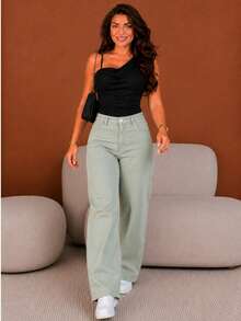 BNB WOMEN'S WIDE LEG JEANS PREMIUM HIGH-WAISTED FLARE PANTS - 翠 - 查看 1
