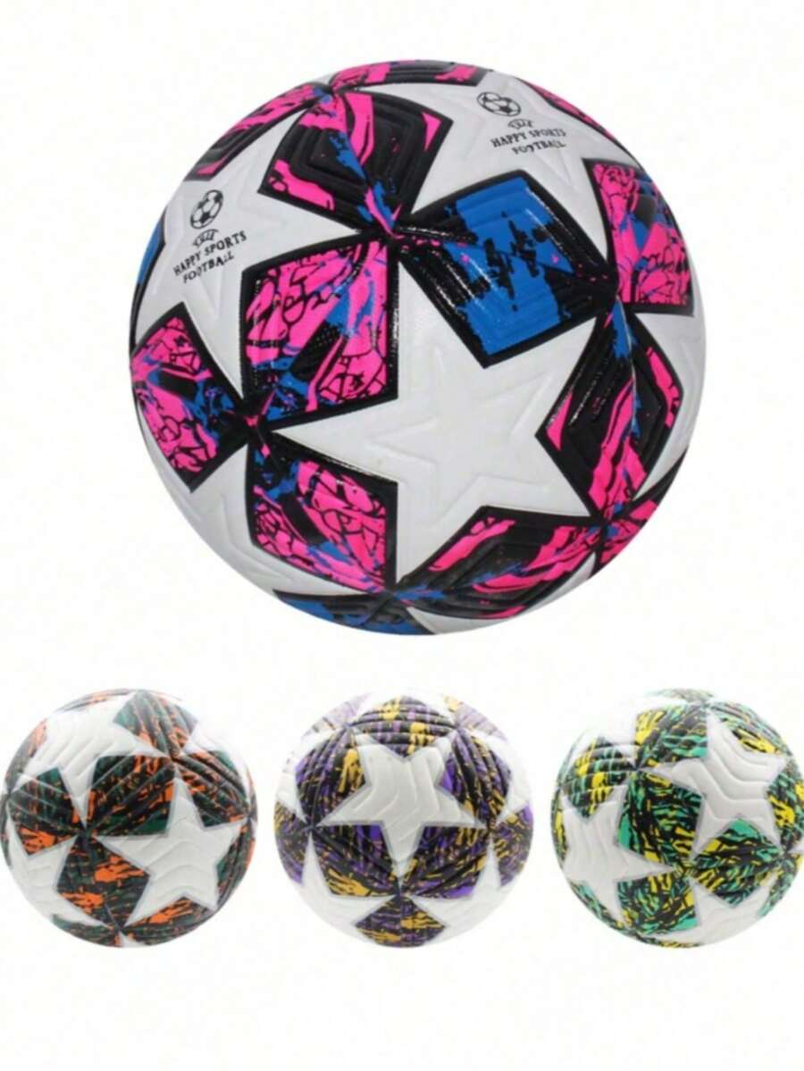 3pcs Size 5 Standard Indoor/Outdoor Universal Match Training Football, Inflatable PU Leather, Pink (English Letters On Product Will Be Random) - Multicolor - View 1