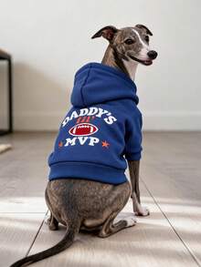 1 pièce Vêtements pour animaux de compagnie Chien Chat Vêtements pour petit chien Chiot Sweat-shirt à capuche chaud et mignon pour l'automne et l'hiver Sweat-shirt Le petit joueur de papa - Bleu azur - Voir 1