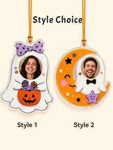 Custom Photo Halloween Hanging Ornament, Personalized Ghost Pendant Decor, Spooky Party Room Accent, Customized Name Keepsake, Customizable Picture Holiday Gift For Family, Friends, Couples, Festive Halloween Decor, Unique Gift, Room Decor - Ginger - View 3
