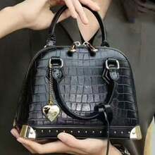 French Luxury Crocodile Embossed Shell Bag With Niche Metal Rivet Design, Shoulder Crossbody Handbag With Heart Pendant - Multicolor - View 17