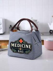 Striped Medicine Bag With "Medicine Bag" Text And Pill Bottle Pattern - Compact Pill Storage Bag And First Aid Kit, Portable Medication Storage Solution For Daily, Outdoor And Dorm Use, Multi-Functional Fabric First Aid Bag Designed For Health-Conscious And Frequent Travelers, Suitable For Travel And Outdoor Activities - Multicolor - View 11