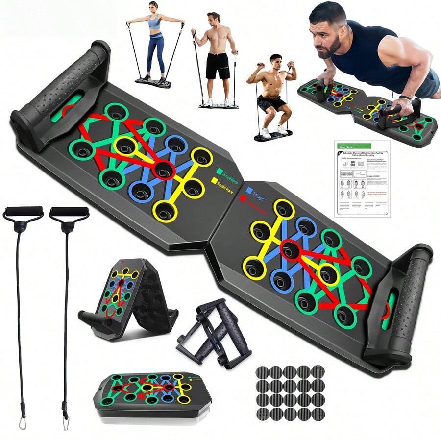 5pcs Multi-Function Push-Up Board Fitness Set With Resistance Band, Jump Rope And Training Handles, Home Gym Chest, Arm And Core Strength Training Equipment, Durable PP Material - Multi-Function Home Fitness Equipment, Chest Trainer, Strength Training Device, Black, Fitness Accessories, Christmas Gift