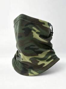 1pc Camouflage Warm Fur Collar Neck Warmer, With Adjustable Elastic Band Windproof Face Mask, Suitable For Skiing, Cycling And Outdoor Sports Winter Neck Protection - Army Green - View 7