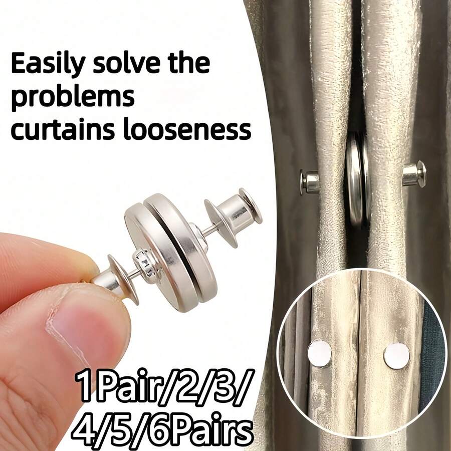1Pair/2/3/4/5/6Pairs Magnetic Curtain Closure Clips, Light-Blocking Wind-Proof, Tool-Free Installation No Drilling, Reusable