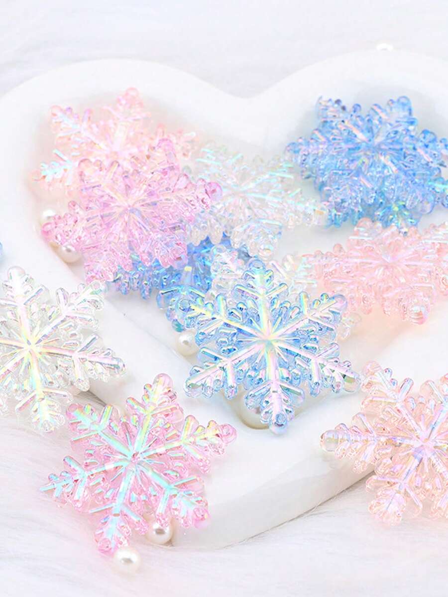 10pcs 30mm Acrylic Transparent Iridescent Snowflake Beads Spacer Pendants DIY Accessories For Car Hanging, Phone Chain, Keychain, Bag Charm - Hanging Snowflake - View 1