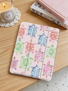 1件裝彩色小烏龜平板保護殼，相容 iPad Mini 4/5/6/7/Air/Air 2/9.7/10.2/10.5/10.9 (Air 4-Air 8)/Pro 11/10th Gen/A16/Pro 11 2024、Galaxy A8 機型，彩繪圖案軟殼，三折支架，自動休眠/喚醒，內建筆槽，不含筆 - 彩色 - 查看 3