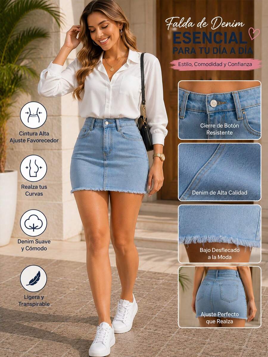 Women Denim Skirts - Blue - View 1
