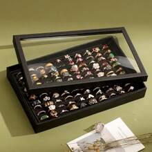 1pc 100 Slot Ring Jewelry Box With Lid, Earring Jewelry Tray, Ring Jewelry Storage Display Tray, Simple Velvet Ring Box, Jewelry Box, Earring Jewelry Storage Box, Dustproof Jewelry Display Box, Ladies Gift - Multicolor - View 5