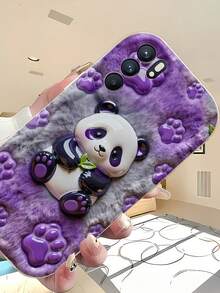 1pc Creamy Big Wave Ins Cute Panda Bamboo Pattern Phone Case, Milky White Wave Pattern Full Coverage Lens Soft Shell Compatible With Samsung, Series Phones - White - View 4