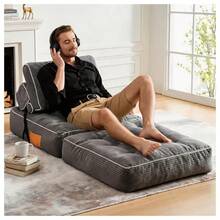[Sillón Puf Plegable, Sofá Cama Plegable, Sillón Futón Plegable para el Suelo, Cómodas Sillas Reclinables Portátiles Convertibles para Sala de Estar y Dormitorio. En el lugar - Gris + Pana + Espuma - Ver 11