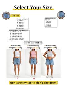 Women's Fashionable Minimalist Classic Mid-Waist Washed Denim Cuffed Shorts Casual Summer - Medium Wash - View 8