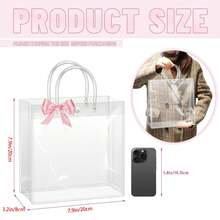 30pcs (20*20*8cm) Transparent PVC Tote Bags, Shopping Bags, Birthday Party Gift Packaging Bags, Transparent Reusable Waterproof Multi-Purpose Holiday Favor Bags (15pcs Bags+15pcs Ribbons) - Transparent - View 2