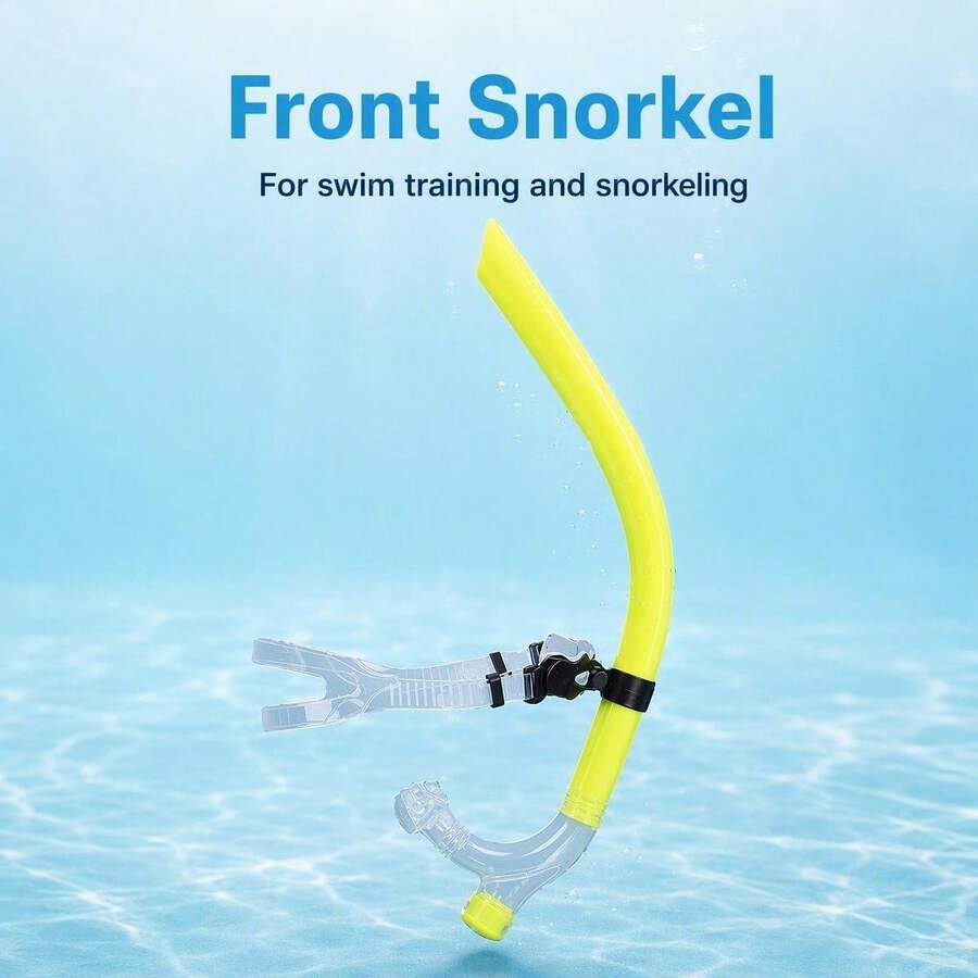 Adult Front-Mounted Swim Training Snorkel, PVC Tube Body With Silicone Mouthpiece, Freestyle Practice Snorkeling Breathing Gear With Adjustable Head Strap - Multicolor - View 1