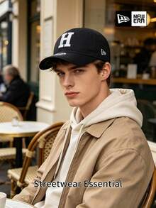 New Era Black Letter H Embroidered Dad Cap, Vintage Soft Woven Fabric Hat For Women Men - Black - View 5