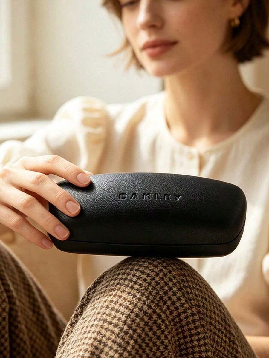 1 buah Kotak Kacamata Kulit Imitasi Hitam, Kotak Kacamata Mewah dengan Cangkang Keras, Tempat Penyimpanan Kacamata Pelindung, Aksesori Desainer, Cocok Untuk Wanita OAKLEY-GIFT-6 - Hitam - View 1