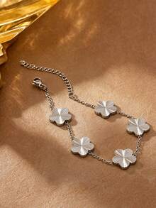 1pc Minimalist Stainless Steel Chain Bracelet With Floral Design For Women, Suitable For Daily Wear/Commuting - RT148SL - View 6