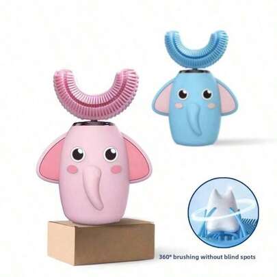 Ultrasonic Children's U-Shaped Electric Toothbrush, Rechargeable Model, Containing Portable Baby Silicone Toothbrush