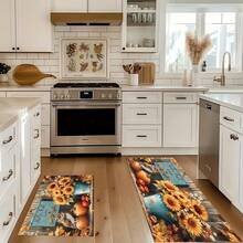 1pc Autumn Series Hello Fall Owl & Sunflower Pattern Printed Faux Cashmere Surface TPR Bottom Doormat, Bathroom Mat, Kitchen Mat, Laundry Room Mat, Holiday Atmosphere Decor, Home Decor, Party Decor, Wedding Decor, Dining & Kitchen Decor - Multicolor - View 3