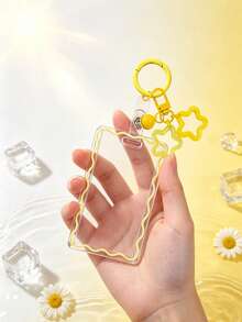 Transparent ID Card Holder With Star Bell Keychain, Durable And Fashionable, Designed For Women. Made Of Playful And Practical Plastic Structure, Essential For Campus Life, Beautiful Design, Equipped With Star Bell Buckle, Can Store ID Card, Bank Card, Bus Card And Keys, Essential ID Protection Holder For Campus Life, Essential For Students, Practical And Fashionable, Fashionable Keychain, Suitable For ID Card, Credit Card, Bus Pass And Keys, Back To School Season, Graduation Season, Teacher's Day - Multicolor - View 4