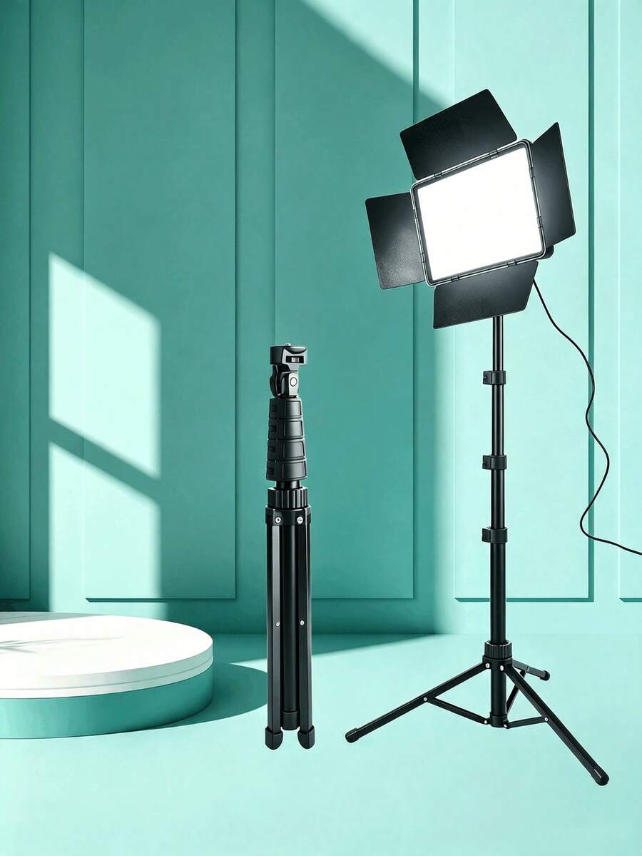 UEGOGO 10-Inch LED Studio Spotlight With Softbox, UB160cm Adjustable Tripod, USB Powered, 3-Color Dimmable, Portable Lighting For Photography, Video Recording, Live Streaming, Selfie And Interview - 10-inch Square Light Shield + UB1.6 Tripod - View 1