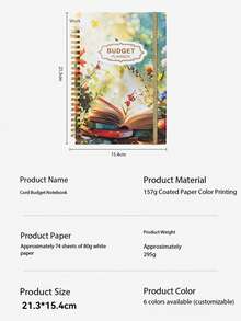 Creative Floral Spiral Bound Budget Planner Notebook With Strap, Customizable Printable Memo Pad - Multicolor - View 8