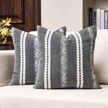 1PC/2PS Grey Luxury Sofa Cushion Pillow Cover, 3D Vertical Striped Soft Cushion, Bohemian Light Texture Chenille + Coarse Spun Linen Base Decorative Pillowcase, Suitable For Home, Sofa, Bed, Bedroom, Living Room, Cafe, Showroom, Decoration, Daily And Holiday Occasions, All Seasons - Grey - View 18