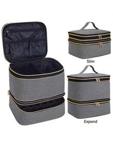 Organizador de Esmalte de Uñas de Mano de Doble Capa, Bolsa Organizadora de Cosméticos para Niñas y Mujeres, Arte de Uñas, Aceites Esenciales, Juego de Cosméticos, Uso Diario y de Viaje - 02 Gris - Ver 1