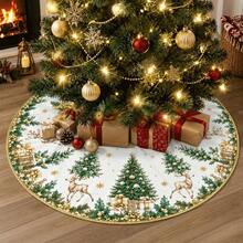 1 buah Alas Pohon Natal Bulat Berbagai Ukuran 60CM 90CM 120CM 150CM 180CM Motif Kepingan Salju, Rusa, Puncak Pohon, Bintang, Cocok untuk Acara Keluarga, Dekorasi Natal di Halaman Luar Ruangan (Bukan Pohon Natal, Hanya Alas Pohon) - A - View 3